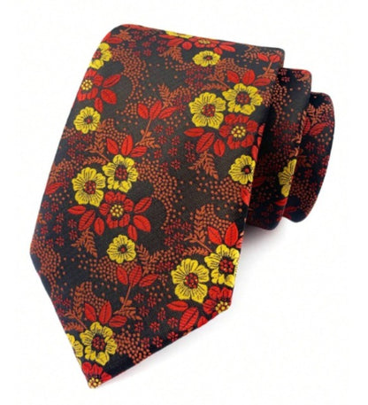 Cravate à Motif Floral - Marron, Orange et Jaune